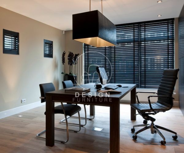 Black chairs with office blinds