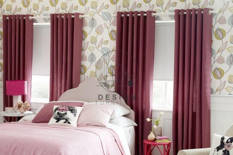 Red color bedroom curtains
