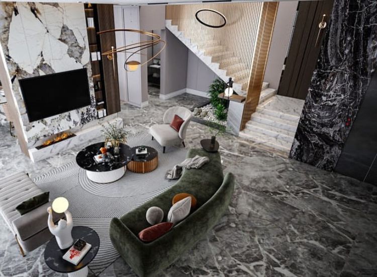 black and white shade interior design of villa