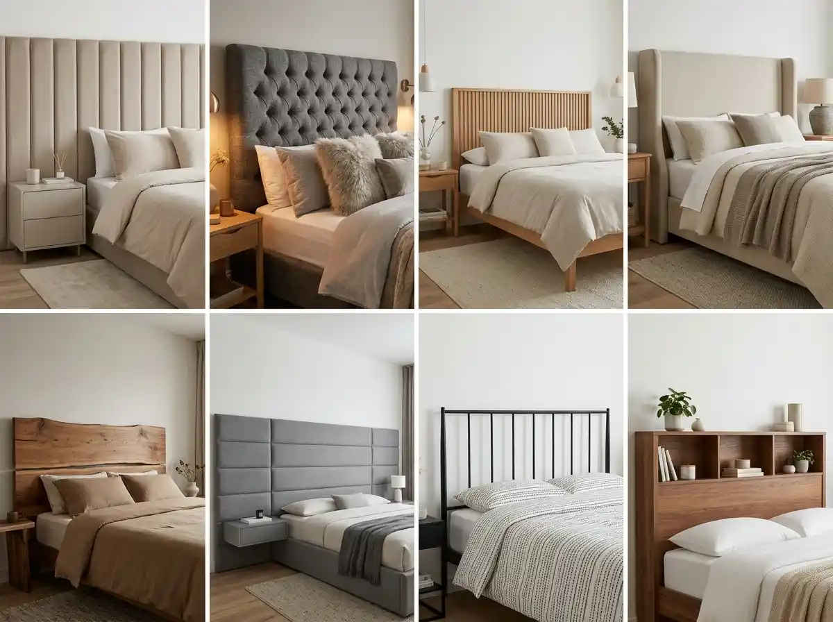 solid wood bed headboard, slatted timber headboard