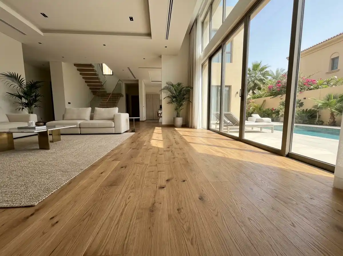 seamless and budget friendly vinyl sheet flooring in a modern Villas