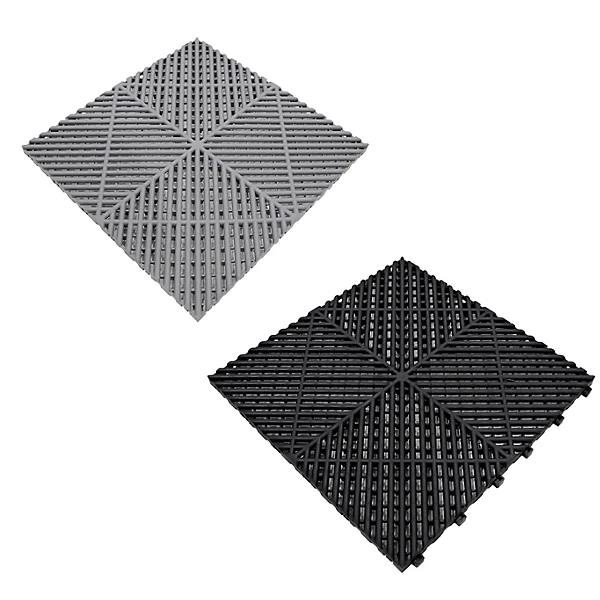 Hexagon x 2 & Vented Garage Floor Tiles With Edges - 165 Black & 60 Grey - Image 5