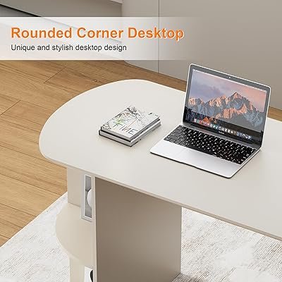 Home Office White Desk with Drawers and Storage Shelves, Cream White - Image 9