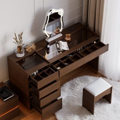 Modern black vanity set with lighted mirror, charging station and jewelry storage - Image 6