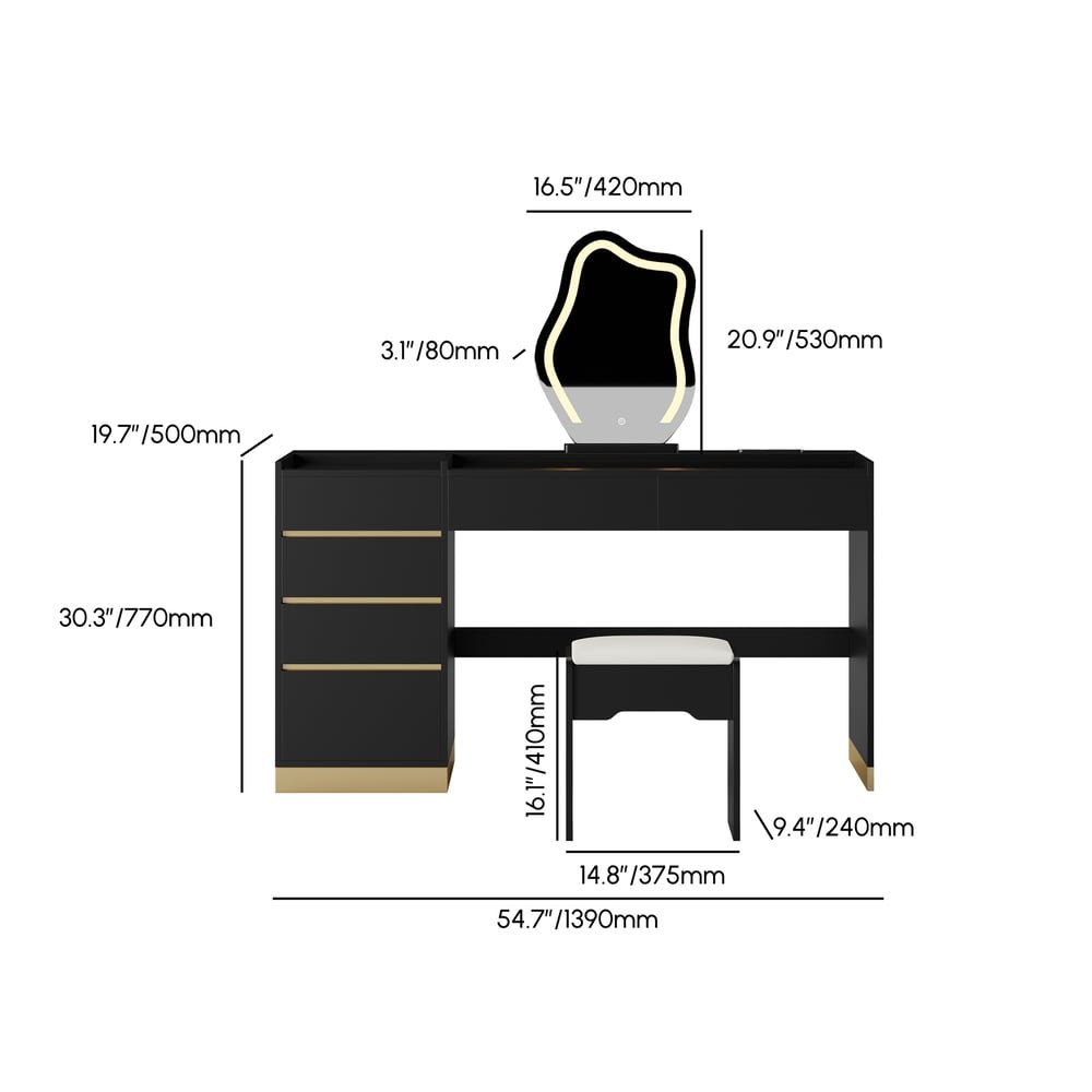 Modern black vanity set with lighted mirror, charging station and jewelry storage - Image 8