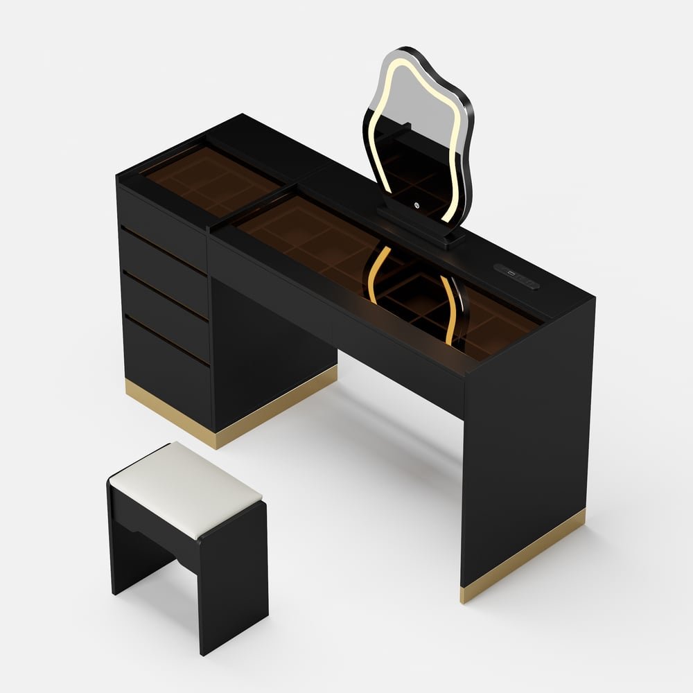 Modern black vanity set with lighted mirror, charging station and jewelry storage - Image 7