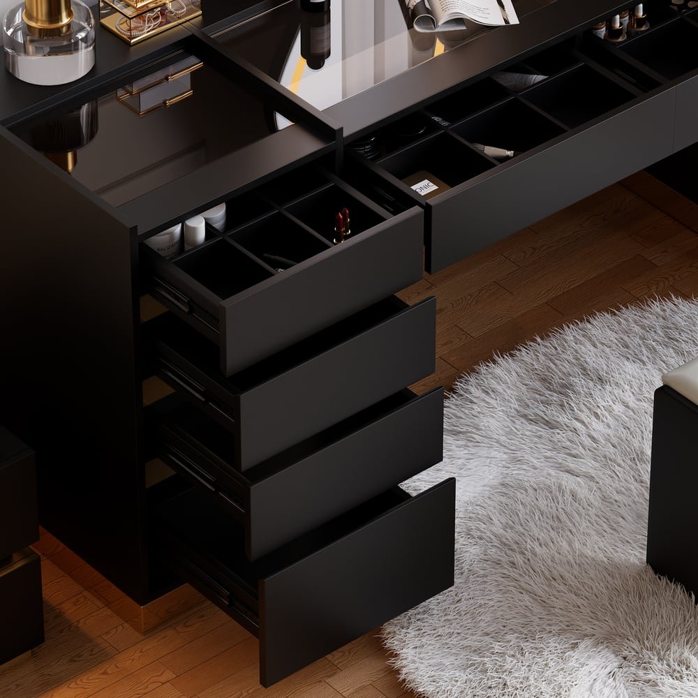 Modern black vanity set with lighted mirror, charging station and jewelry storage - Image 9