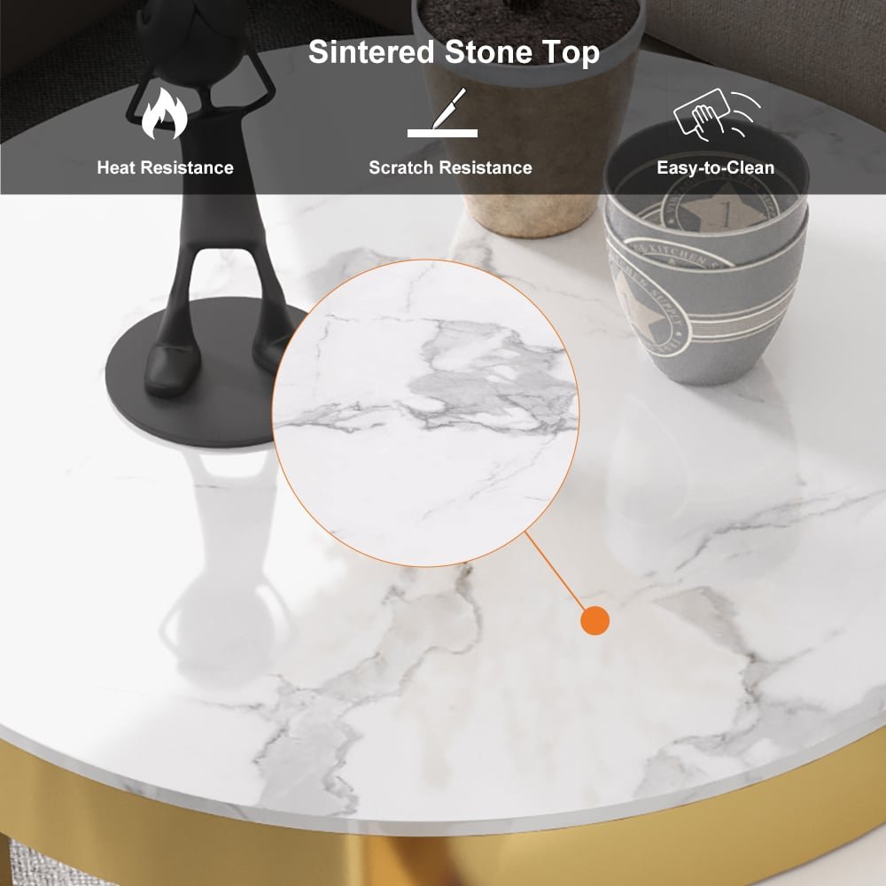 Nesnesis Round Nesting Coffee Table in Sintered Stone with White Sintered Wood Drawers - Image 5