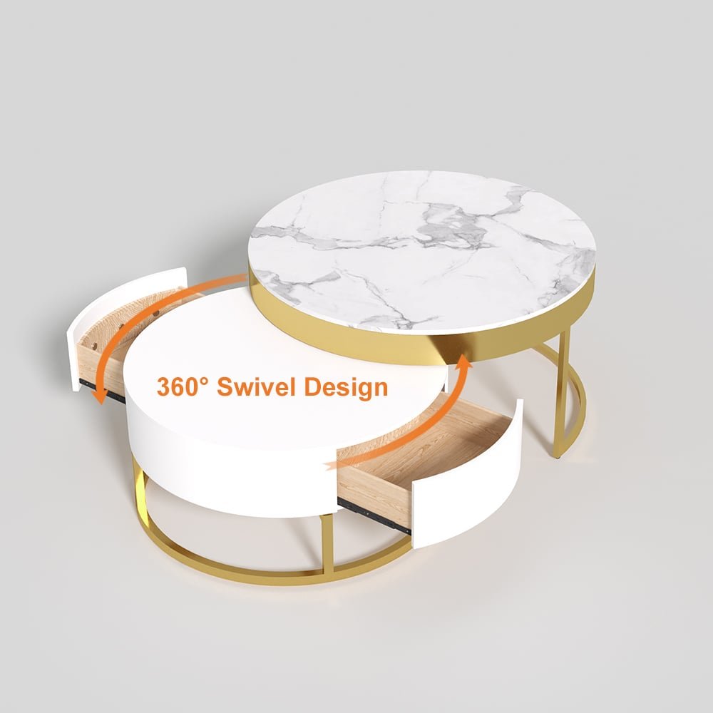 Nesnesis Round Nesting Coffee Table in Sintered Stone with White Sintered Wood Drawers - Image 8