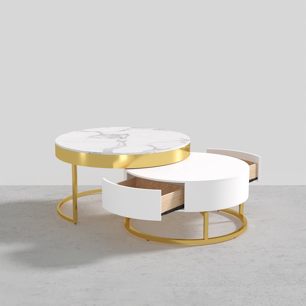 Nesnesis Round Nesting Coffee Table in Sintered Stone with White Sintered Wood Drawers - Image 14