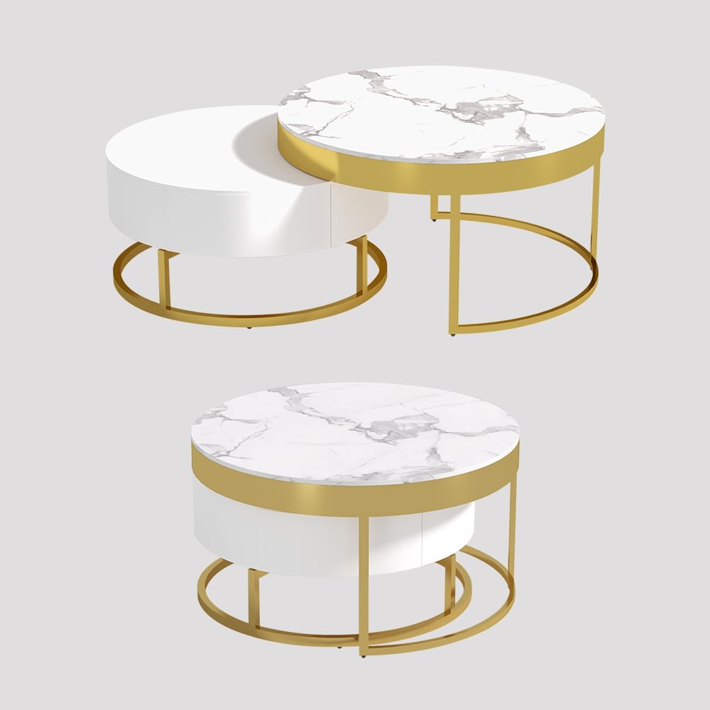 Nesnesis Round Nesting Coffee Table in Sintered Stone with White Sintered Wood Drawers - Image 13
