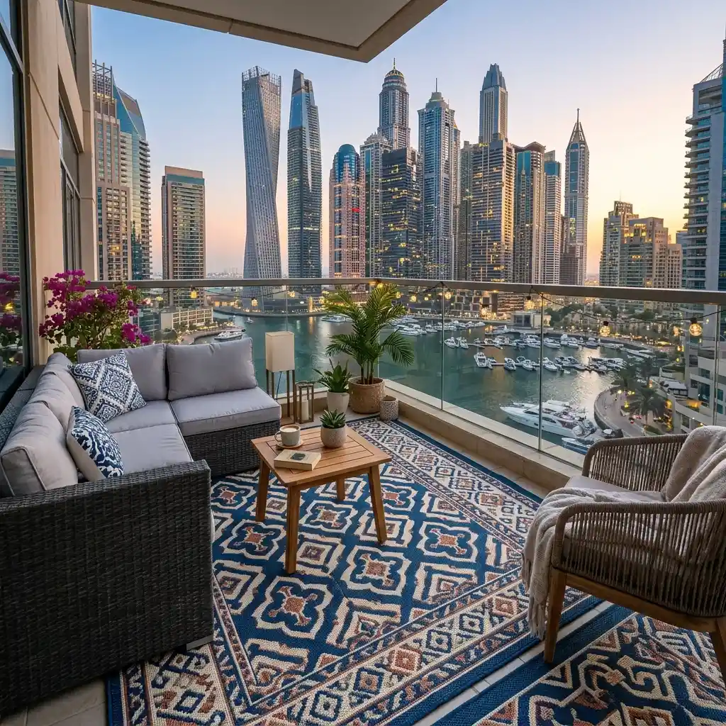 Balcony outdoor carpet on a Dubai apartment balcony