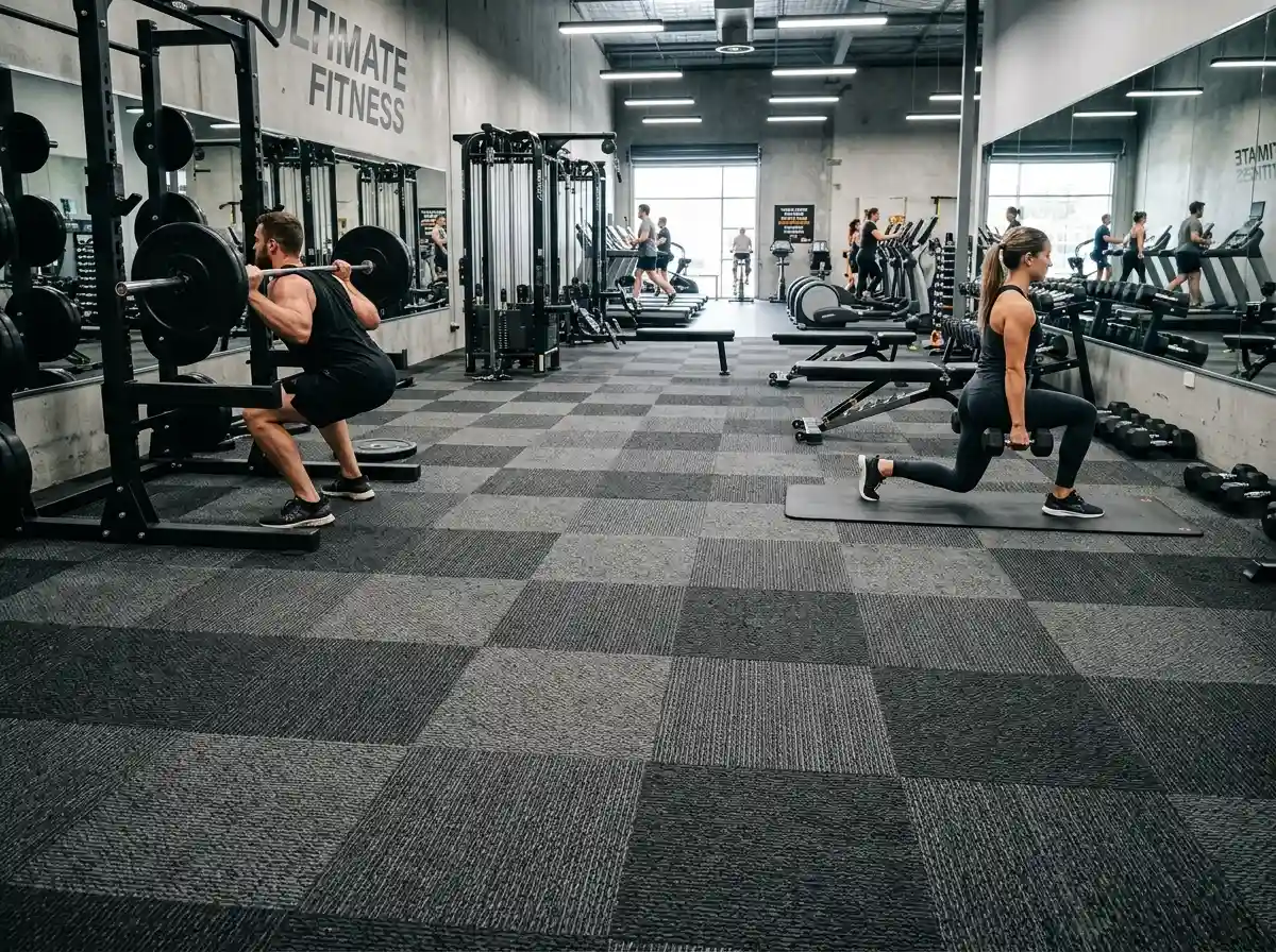 Carpet tiles installed in a Dubai gym