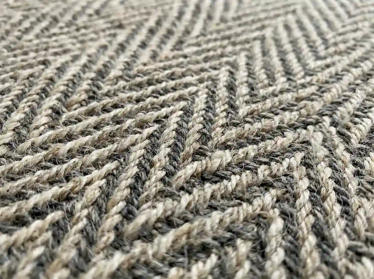 Herringbone pattern outdoor carpet with a woven texture