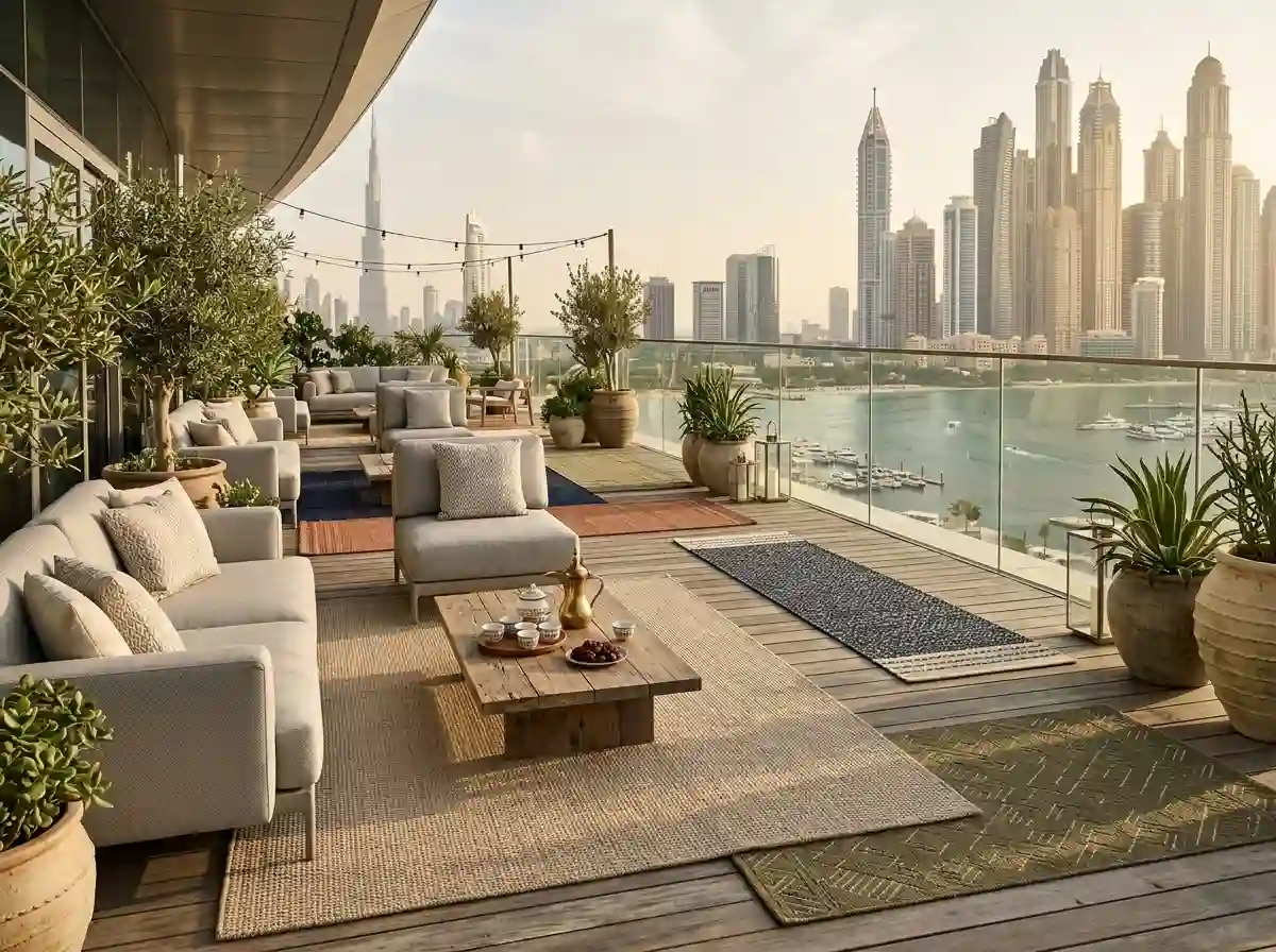 Soft outdoor chenille carpet with a woven texture