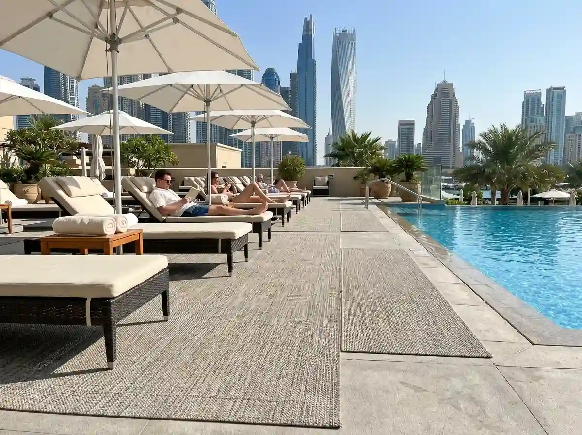 Outdoor carpet around a pool deck in Dubai