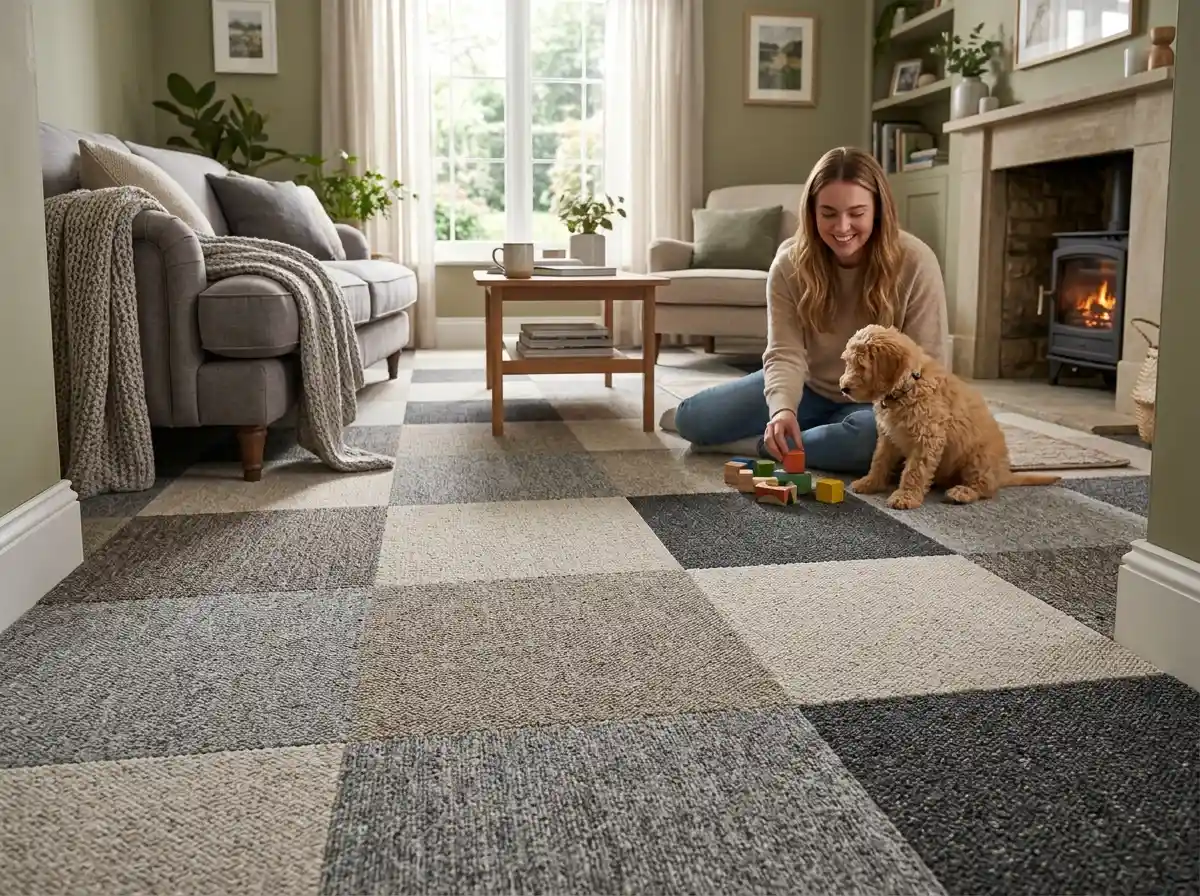 Soft residential carpet tiles in a Dubai home