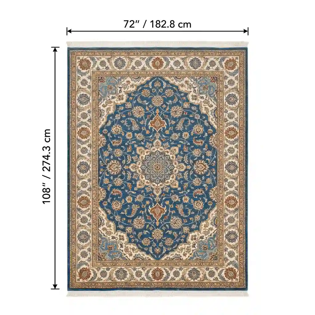 6×9 ft living room carpet size example in a Dubai home