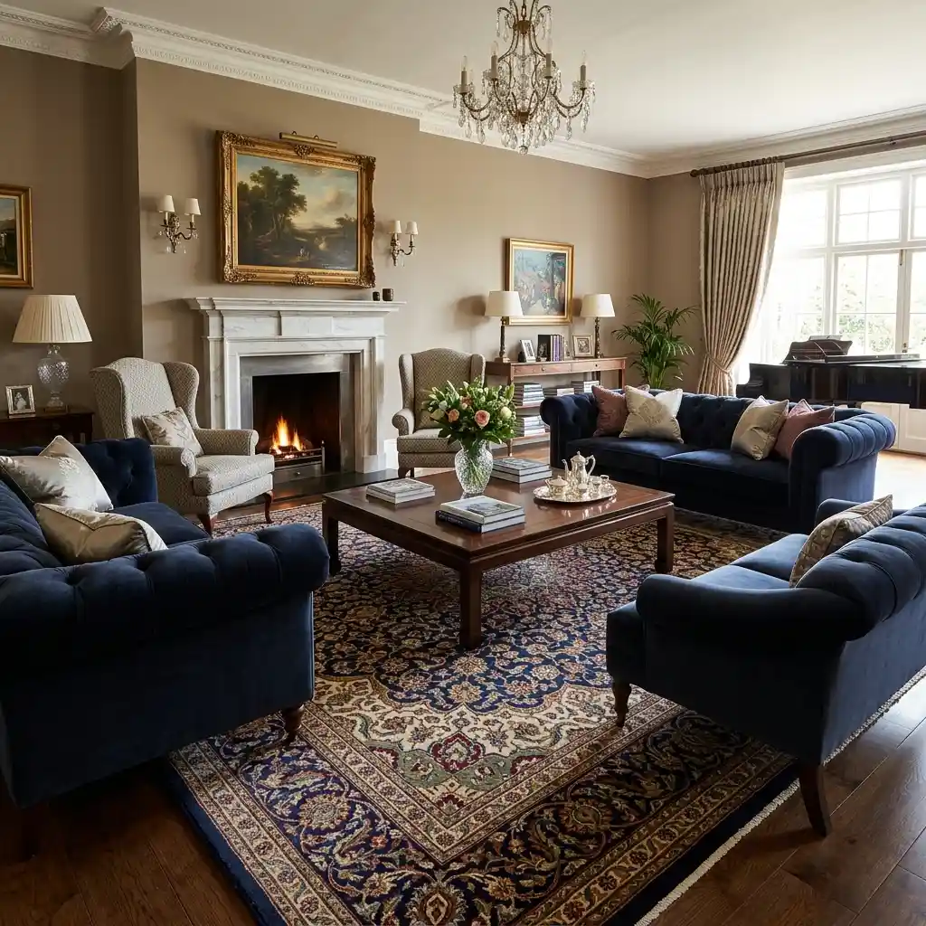 Elegant patterned carpet in a formal living room in Dubai