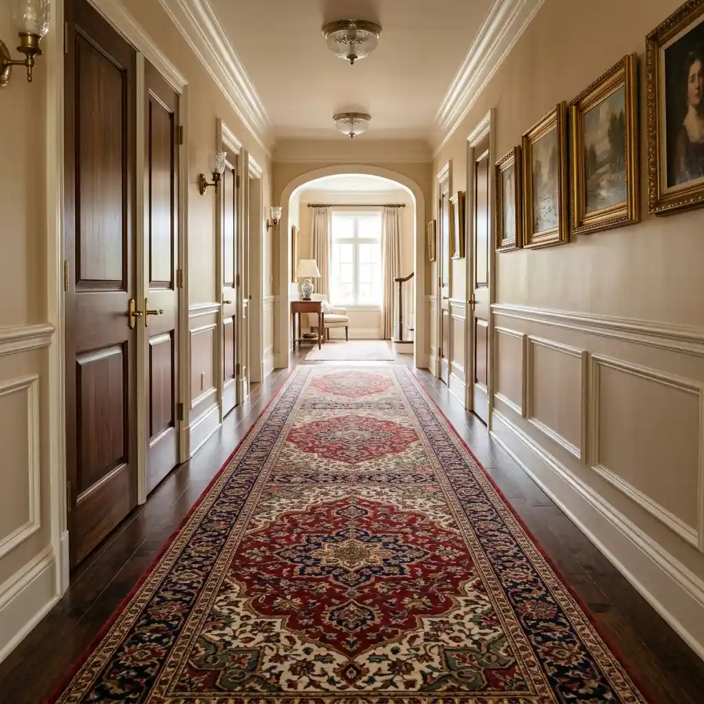 Hard-wearing hallway carpet runner in a Dubai home