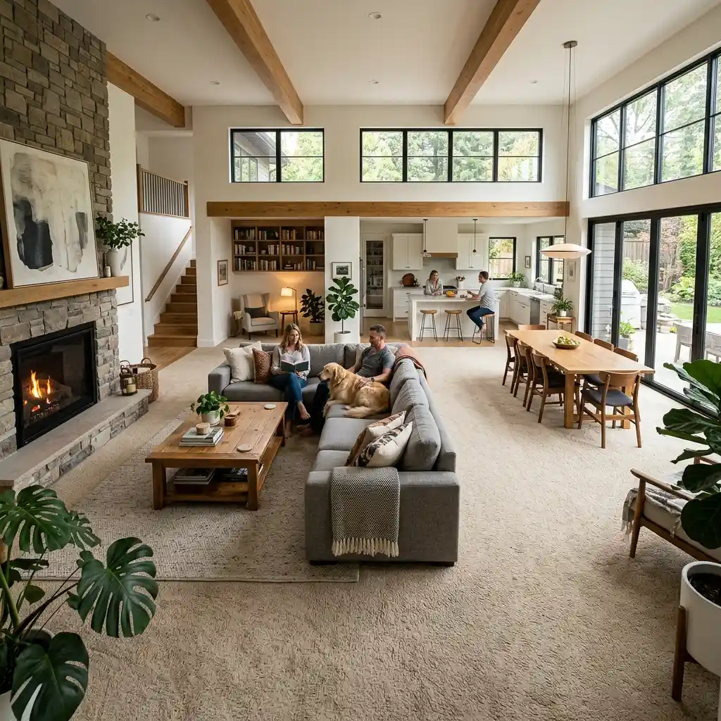 Carpet defining a seating zone in an open-plan living area in Dubai