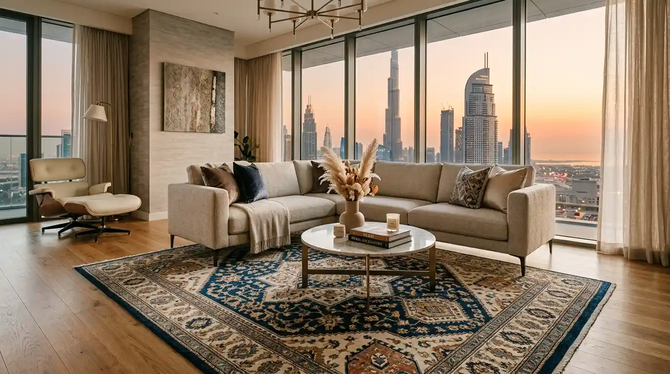 Living room carpet supplied and installed by Design Furniture in Dubai