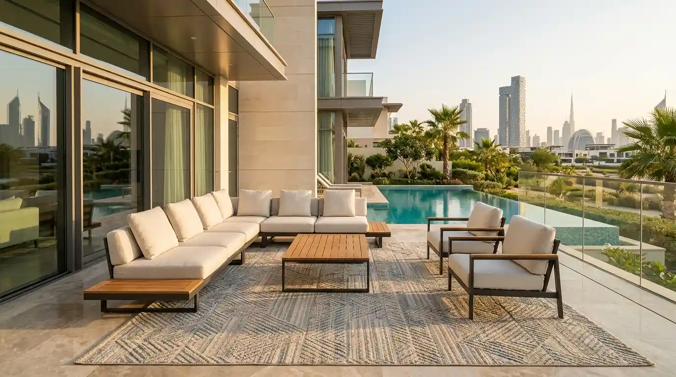 Outdoor carpet on a villa terrace in Dubai