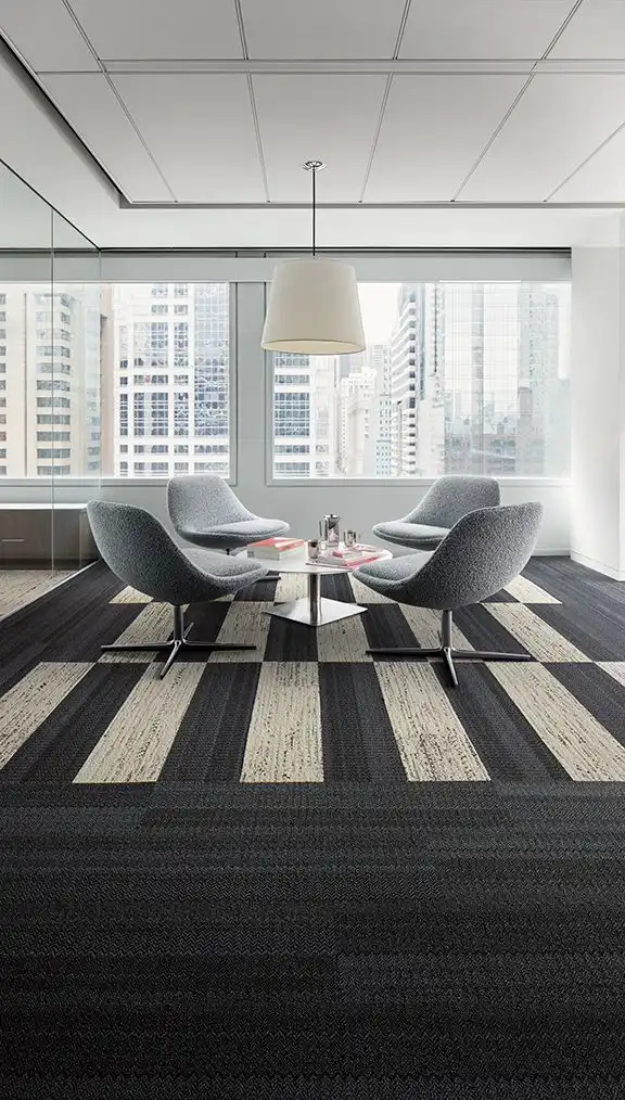 Completed carpet tiles installation in a Dubai interior