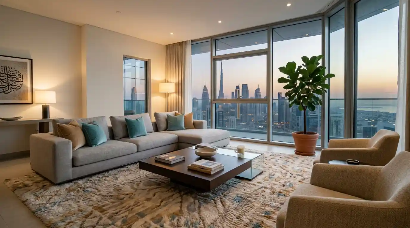 Custom living room carpet fitted by Design Furniture in Dubai