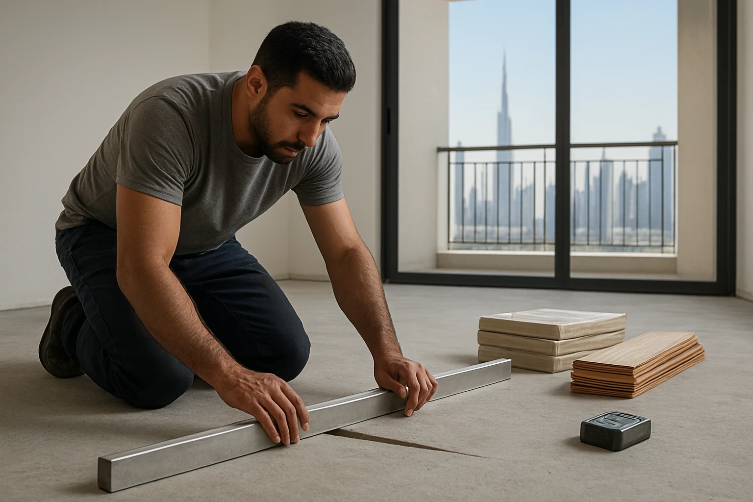 Subfloor flatness check before vinyl or laminate installation