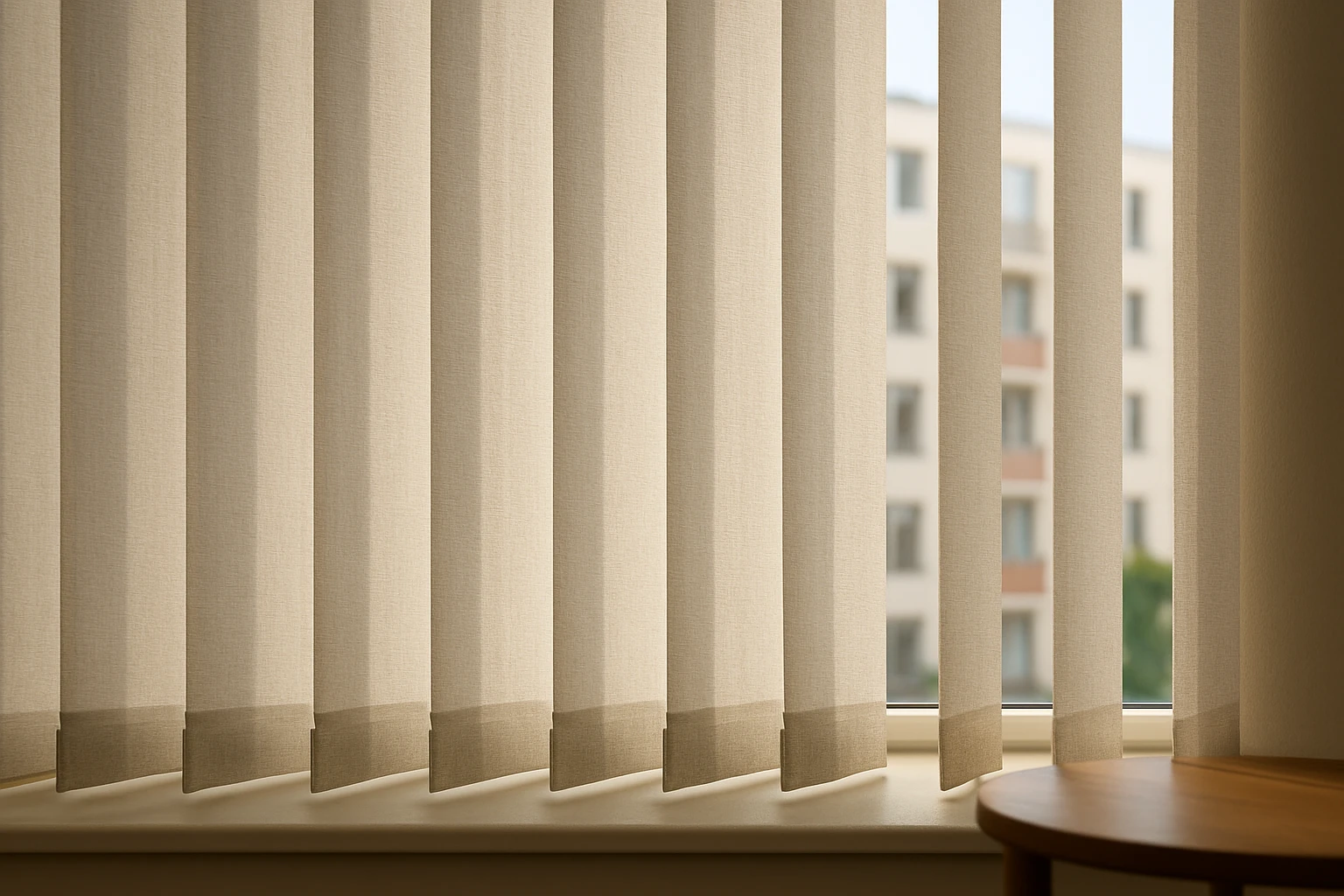 Vertical blinds angled for daylight and privacy
