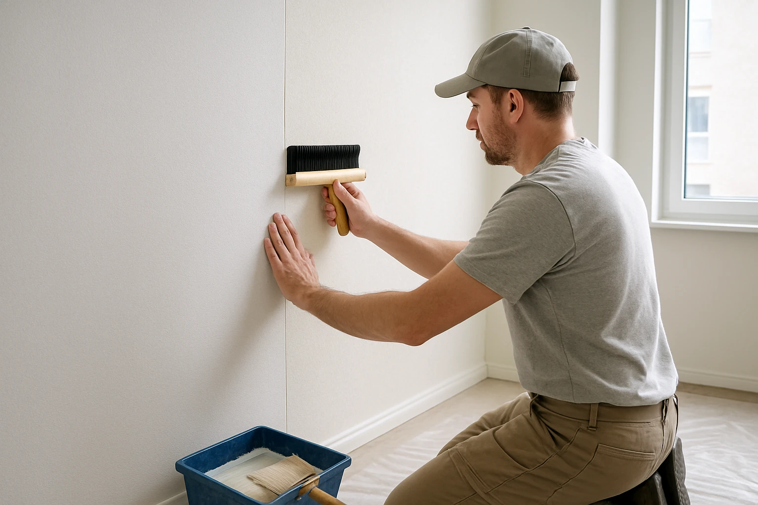 Wallpaper installation on a smooth primed wall